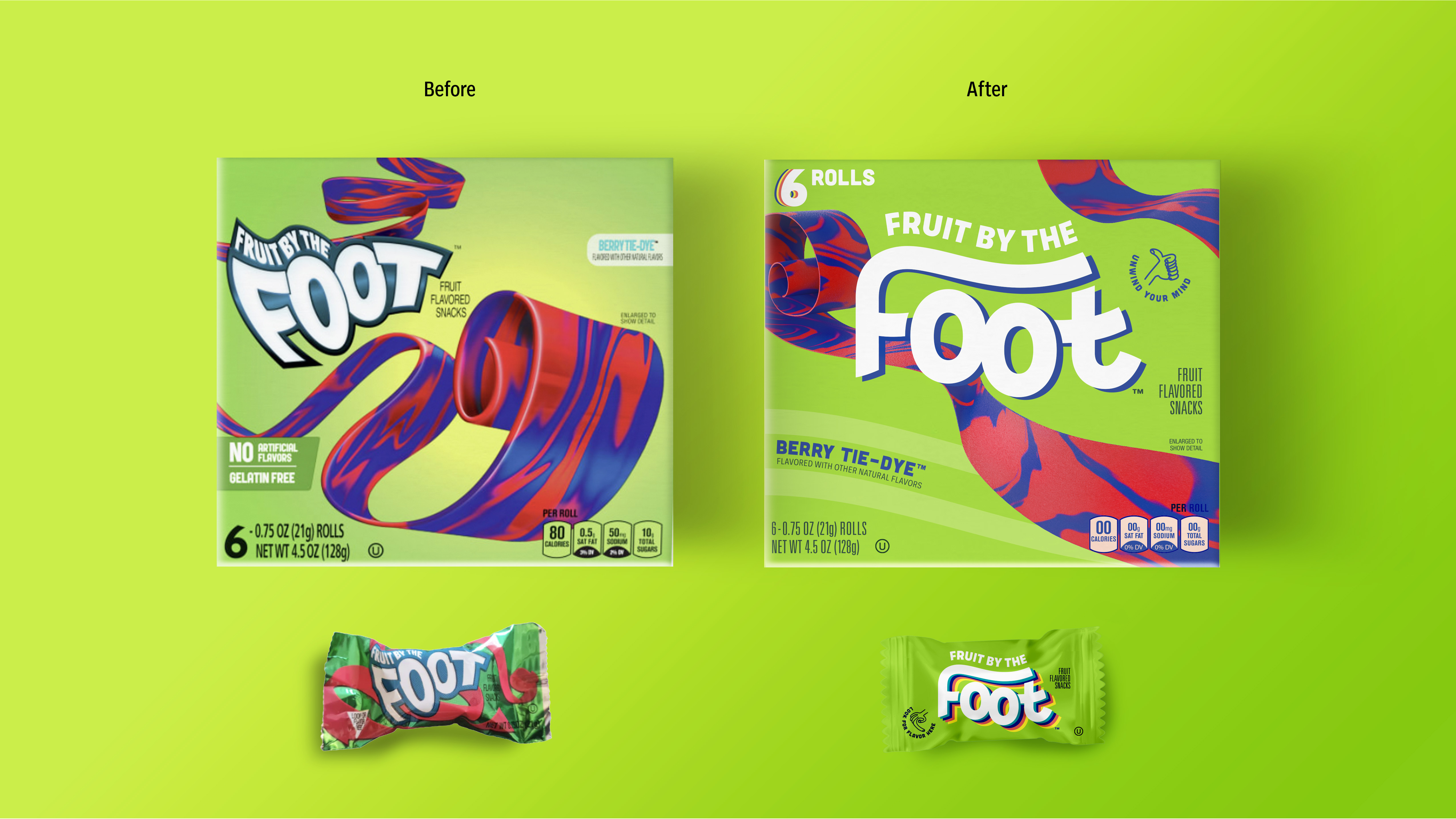 Fruit by the Foot packaging before and after